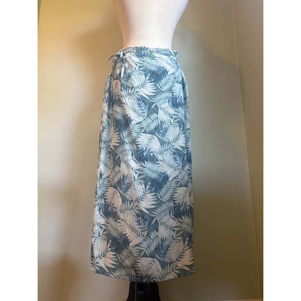 Boho resort whimsi  Petite Silk Wrap y2k‎ Skirt Blue Teal Tropical Palm Midi 12P